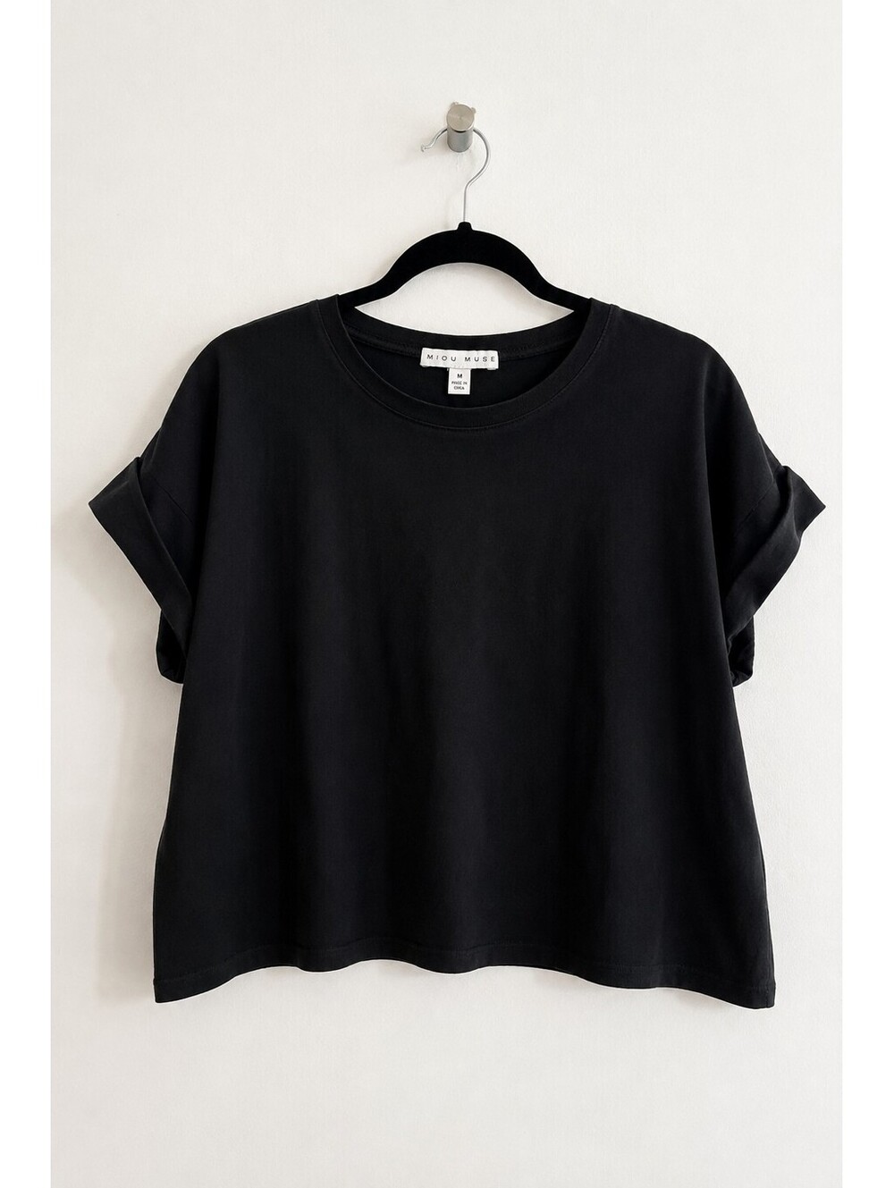 Miou Muse Women’s M Black 100% Cotton Oversized Boxy Short Sleeve Tee